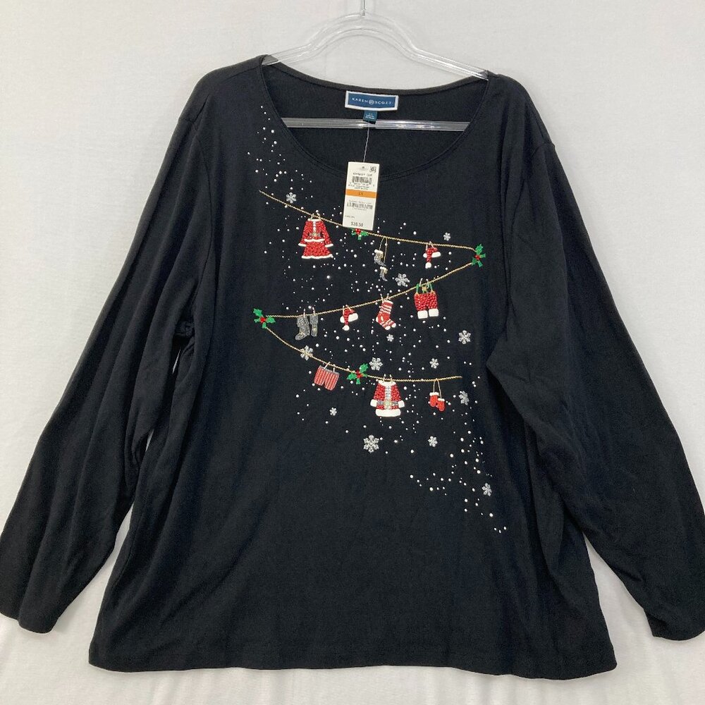 New Karen‎ Scott size 3X Black Christmas Festive Holiday Long Sleeve Knit Top